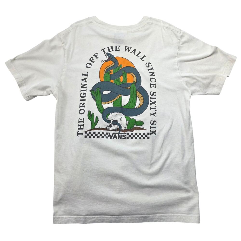 Vans Youth Medium Snake Skull Cactus Graphic T Shirt White Skate Tee